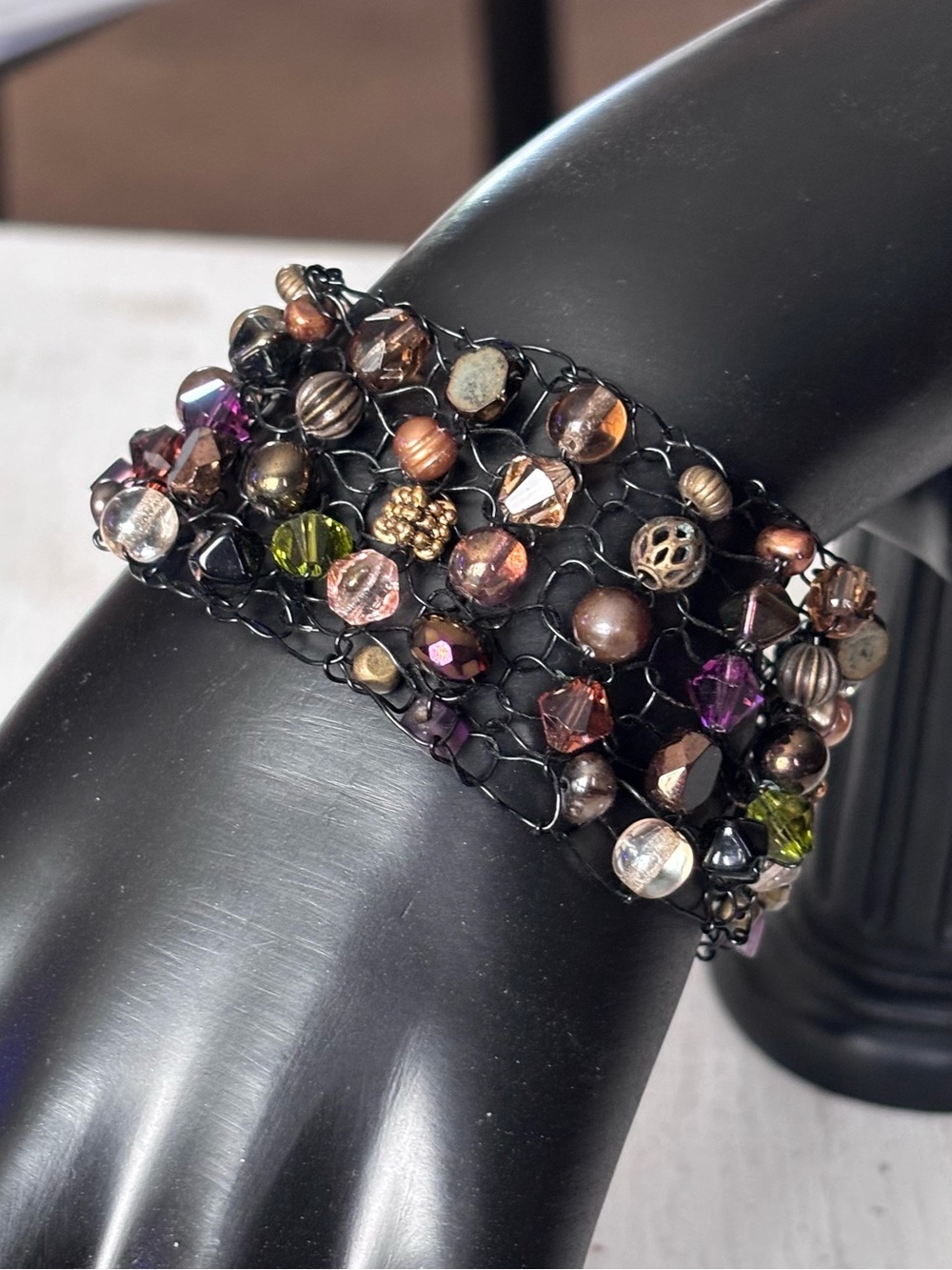 🌼VTG Wide Beaded Metal Mesh Bracelet